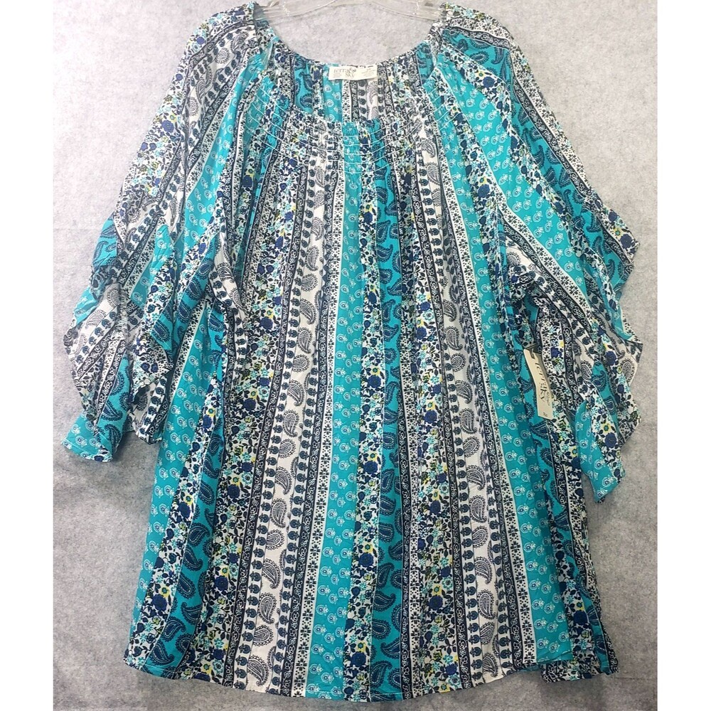 Terra &sky Peasant Paisley Flutter Sleeve Top Boho Hippie 2X 20-22, off shoulder